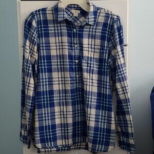 J. Crew blue plaid 100% cotton gauze tunic shirt